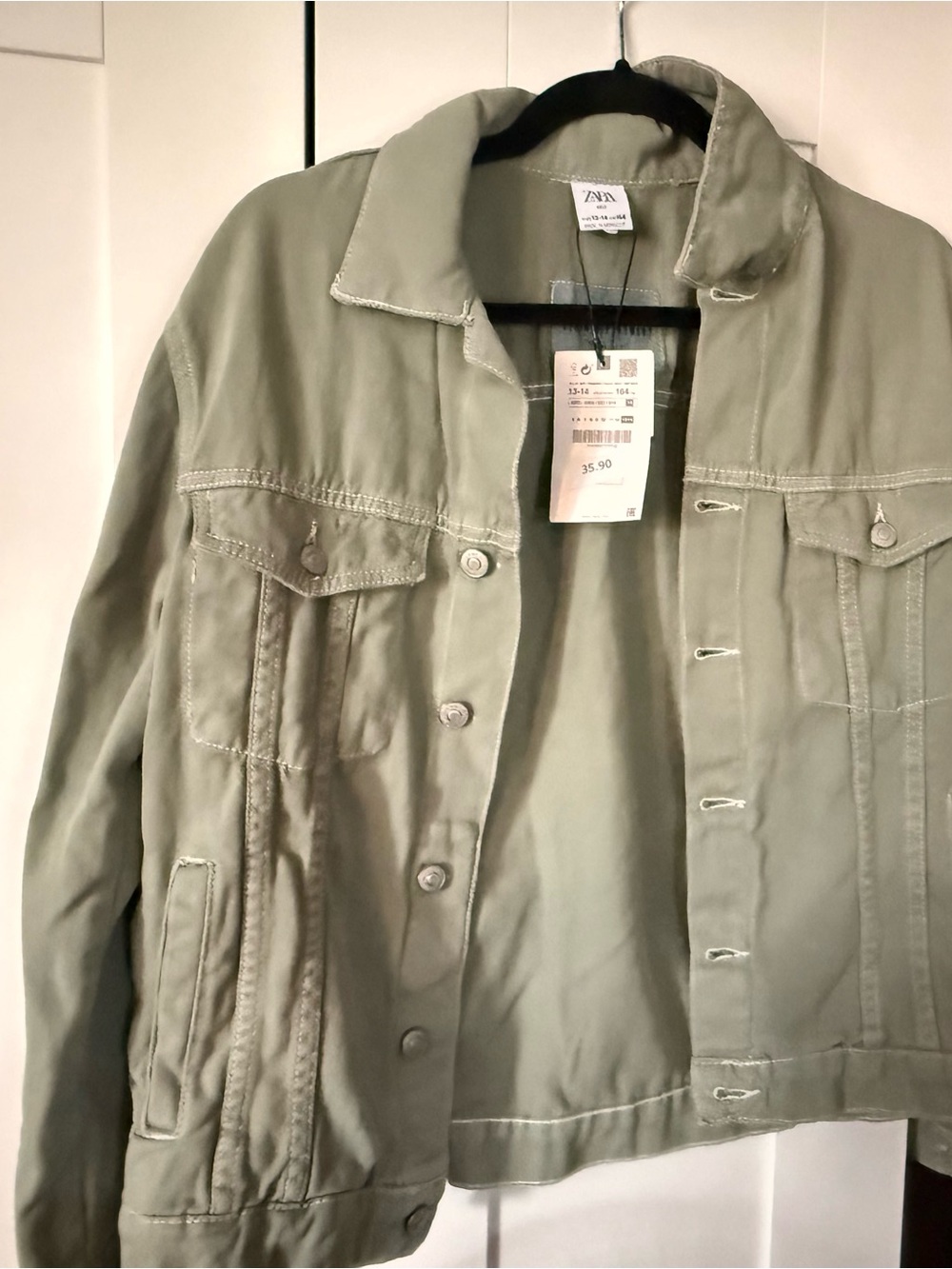 ZARA kids Light Olive Green Button-Front Shirt Jacket